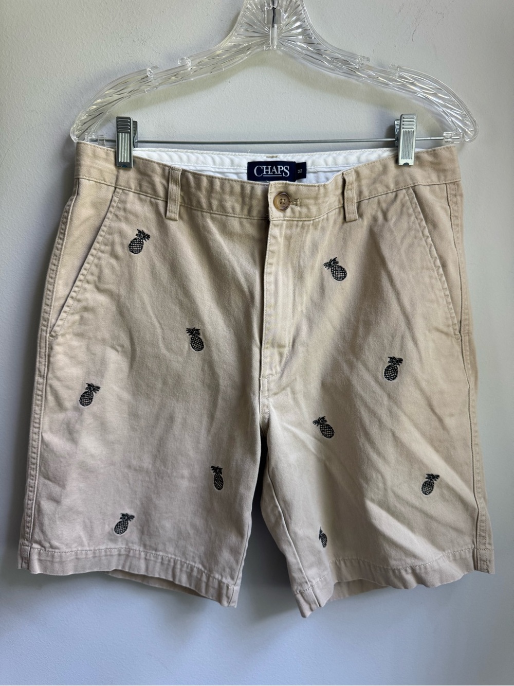Chaps Men’s Beige Pineapple Embroidered Cotton Shorts Dad Casual size 32